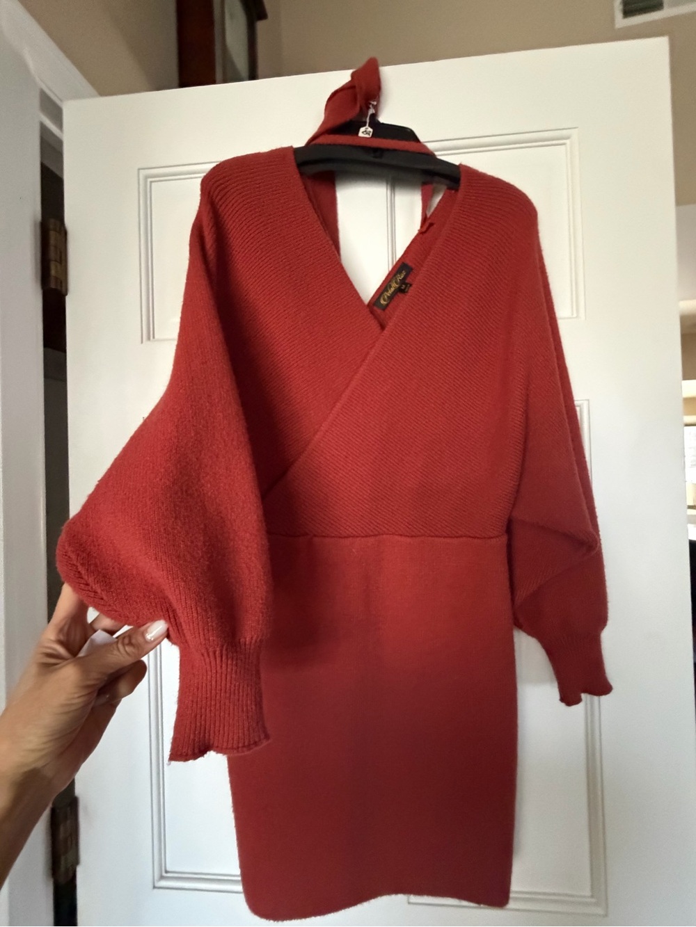 Petal & Pup Brick Red Wrap V‑Neck Sweater Dress